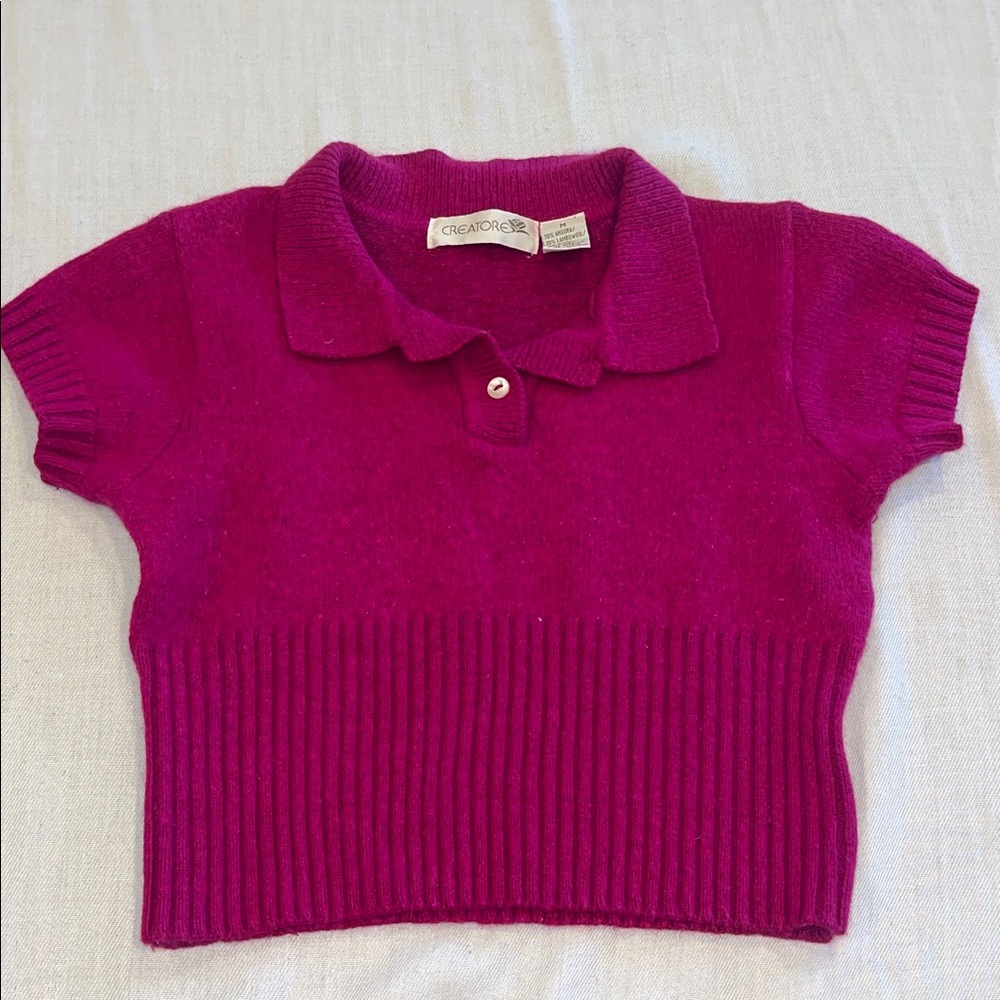 T0103100 CREATORE angora lambswool blend Short-Sleeve Polo Top in Fuchsia